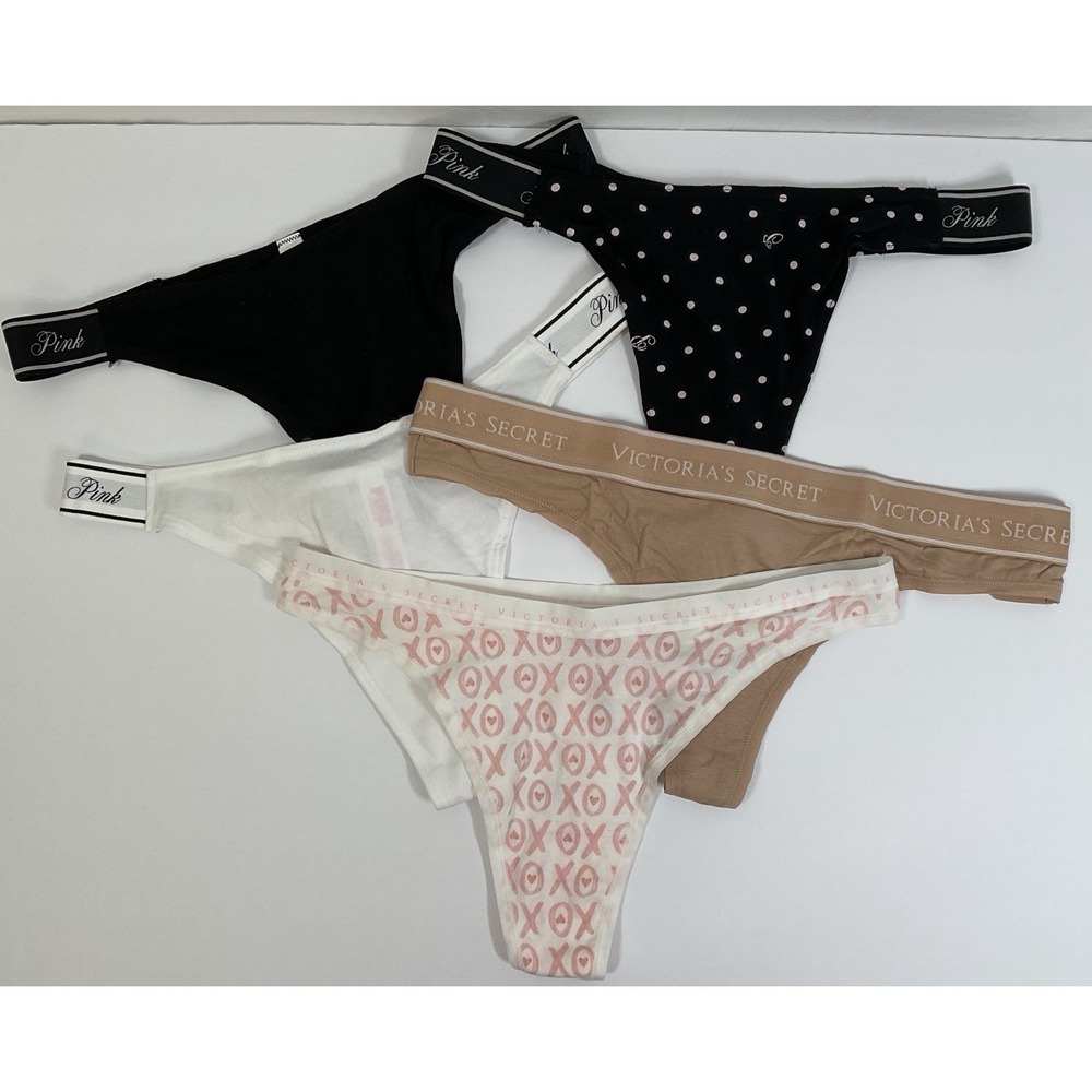 NWT Lot 5 Pairs PINK & Victoria's Secret Thong String Panties Underwear‎ Medium